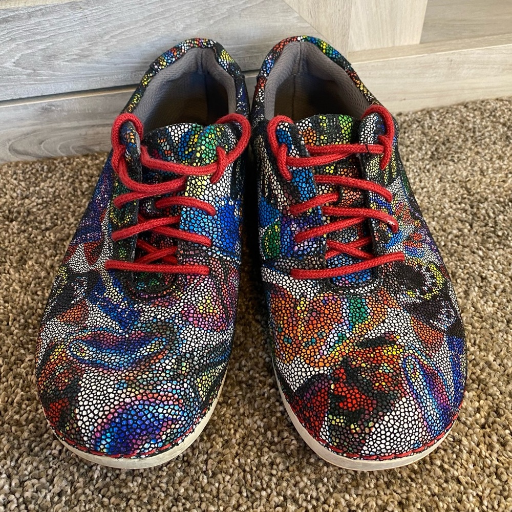 Alegria By PG Lite Black Butterflies Lace-up Leather Shoe Sneaker Sz 35